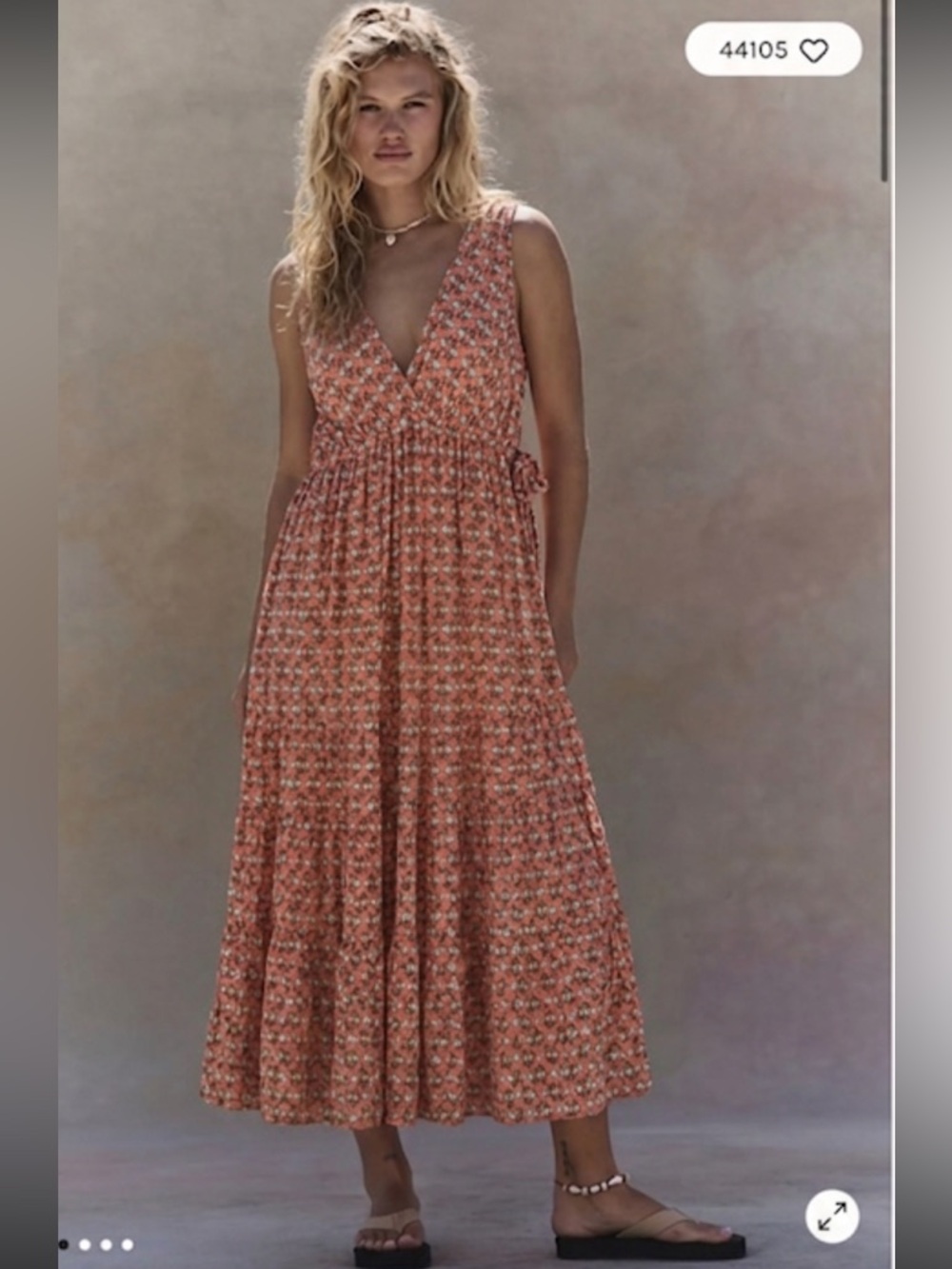Max Studio Floral Sleeveless Tiered Midi Dress W Empire Waist- Boho, Feminine
